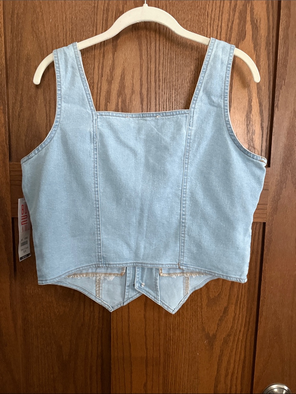Bunulu Light Blue Denim Vest — Women's Button-Front Sleeveless Top - Picture 4 of 4